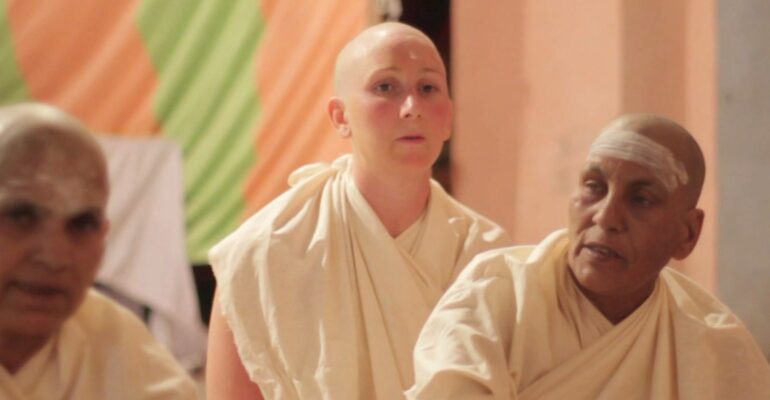 New sannyasis in white robes at the initiation in Juna Akhara, Haridwar Kumbh Mela 2010