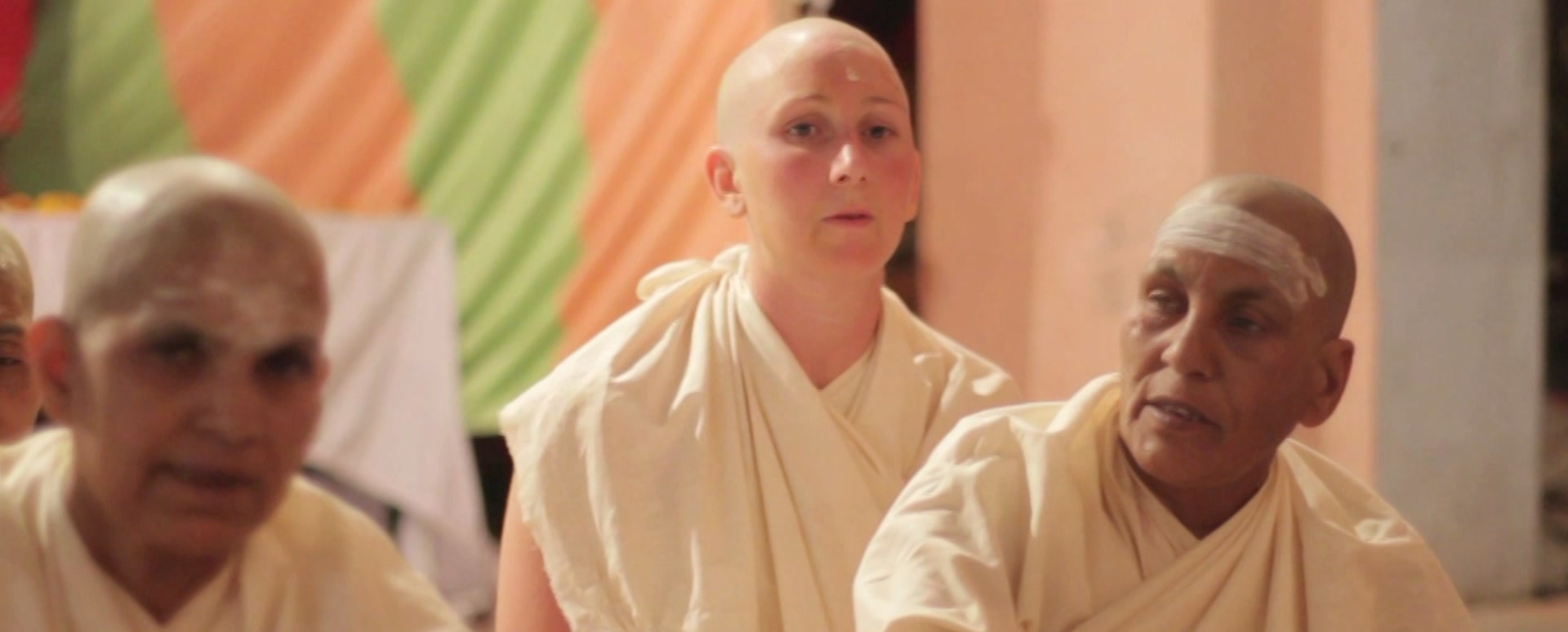 New sannyasis in white robes at the initiation in Juna Akhara, Haridwar Kumbh Mela 2010